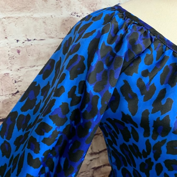 Saks Fifth Avenue Black Blue Animal Print Blouse - Picture 3 of 14